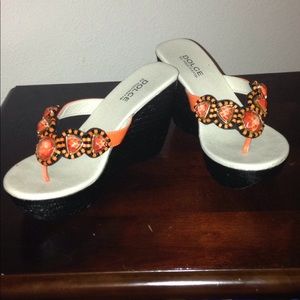 Orange beaded wedges